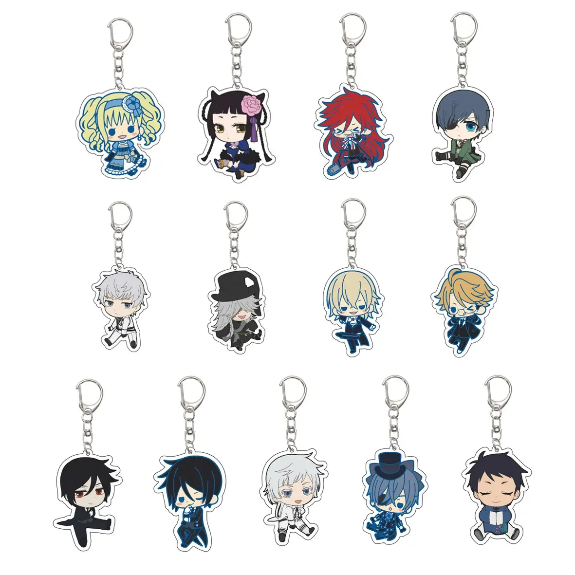 Black Butler Ciel Phantomhive, Sebastian Michaelis & Baldroy Acrylic Keychain,Charm, Gift for Fans