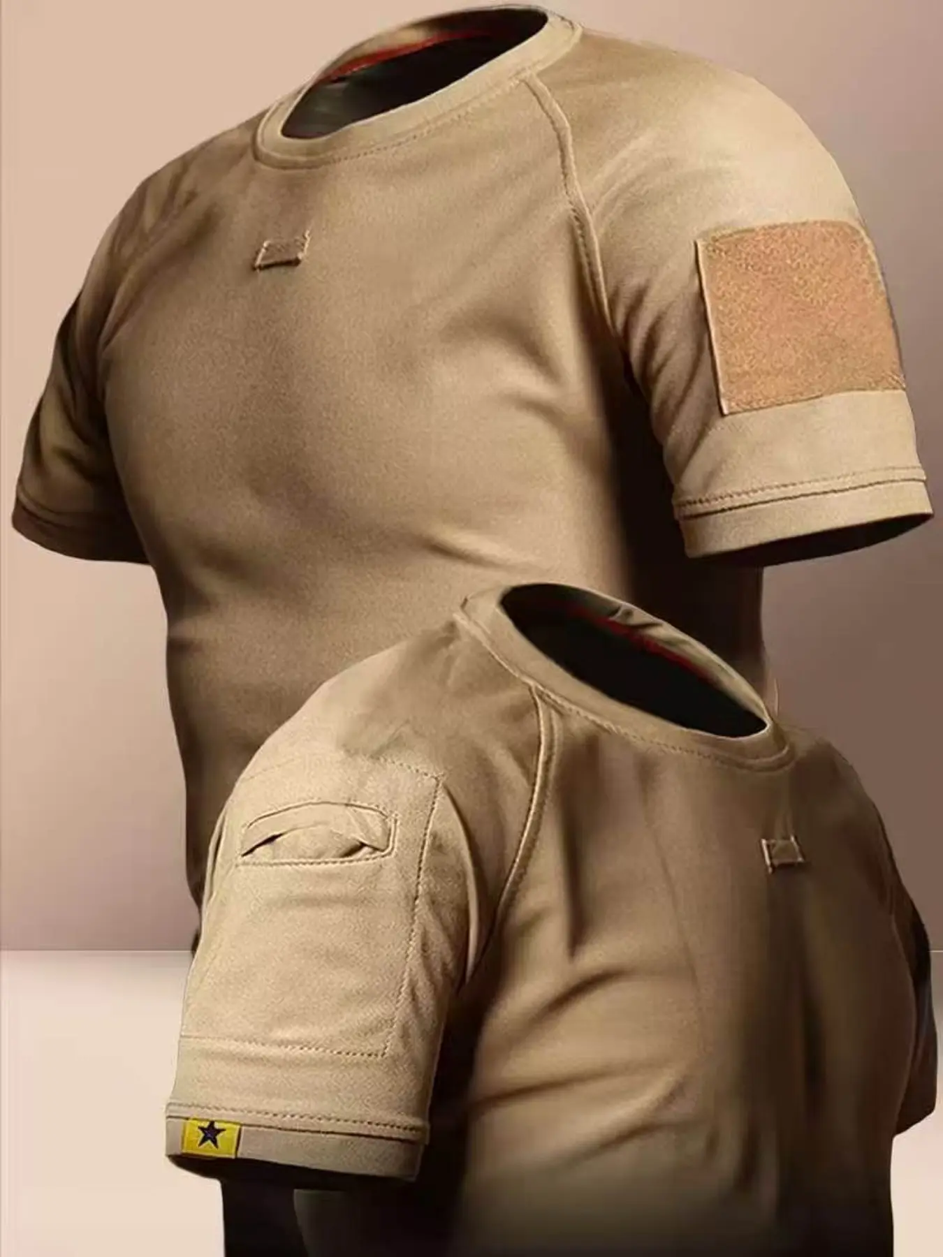 Men's Summer Tactical Outdoor Sport Round Neck Short Sleeve T-Shirt, Lightweight Breathable Quick Dry Comfort, Elastic Fabric, Plain Style, Athletic Apparel, Athletic T Shirt, Sport Tee, Elastic Breathable Sportswear