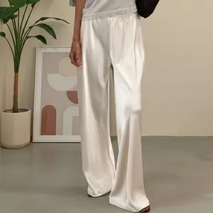 Women's Satin Wide Leg Pants - High Waist Loose Fit Flowy Casual Trousers