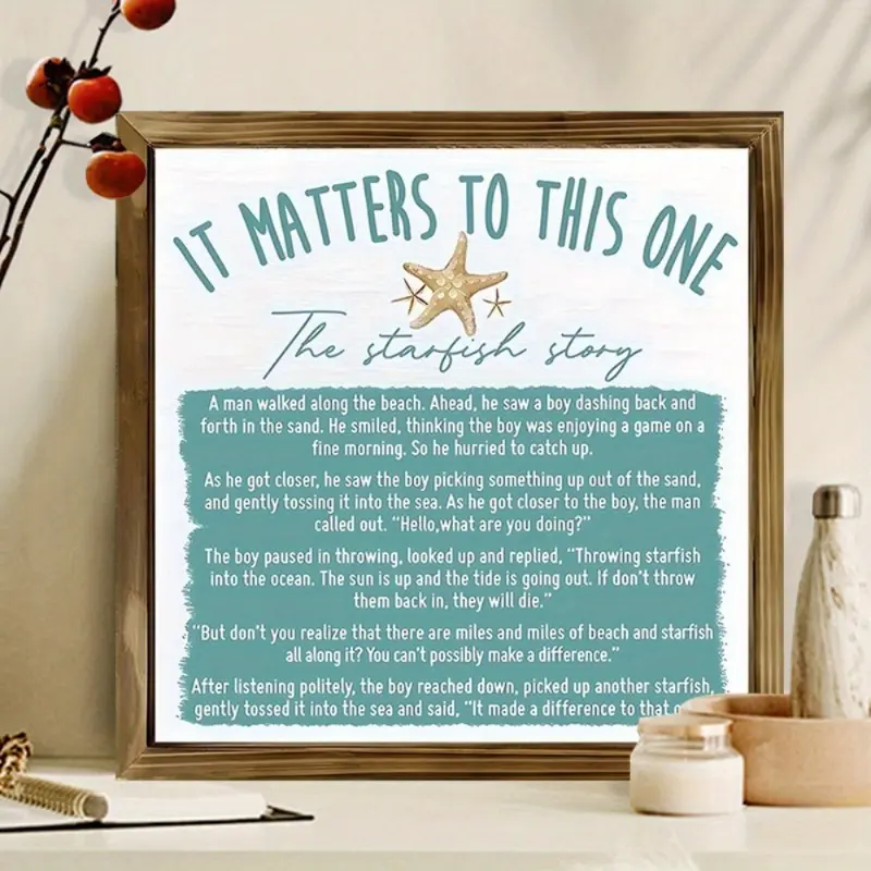 1pc Nautical Matte Fabric Starfish Wall Sign - Removable Square Shape Frame with Shells, Modern Glam Wardrobe & Bathroom Decor, Coastal Tabletop Accessory for Kid Room Home Supplies