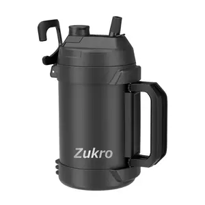 1 Gallon Water Bottle Insulated, Leak Proof One Gallon Jug With Handle, No Sweat 128 oz Wide Mouth Stainless Steel Sport Jug With Straw Lid and Spout, Keep Cold 36 Hours, BPA Free, Black