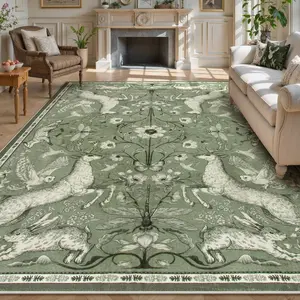 Jungle Animal Print Living Room Carpet, Modern Luxury Area Rug for Sofa & Coffee Table, Soft Non-Slip Carpet for Bedroom & Dining Room, Botanical Area Rugs
