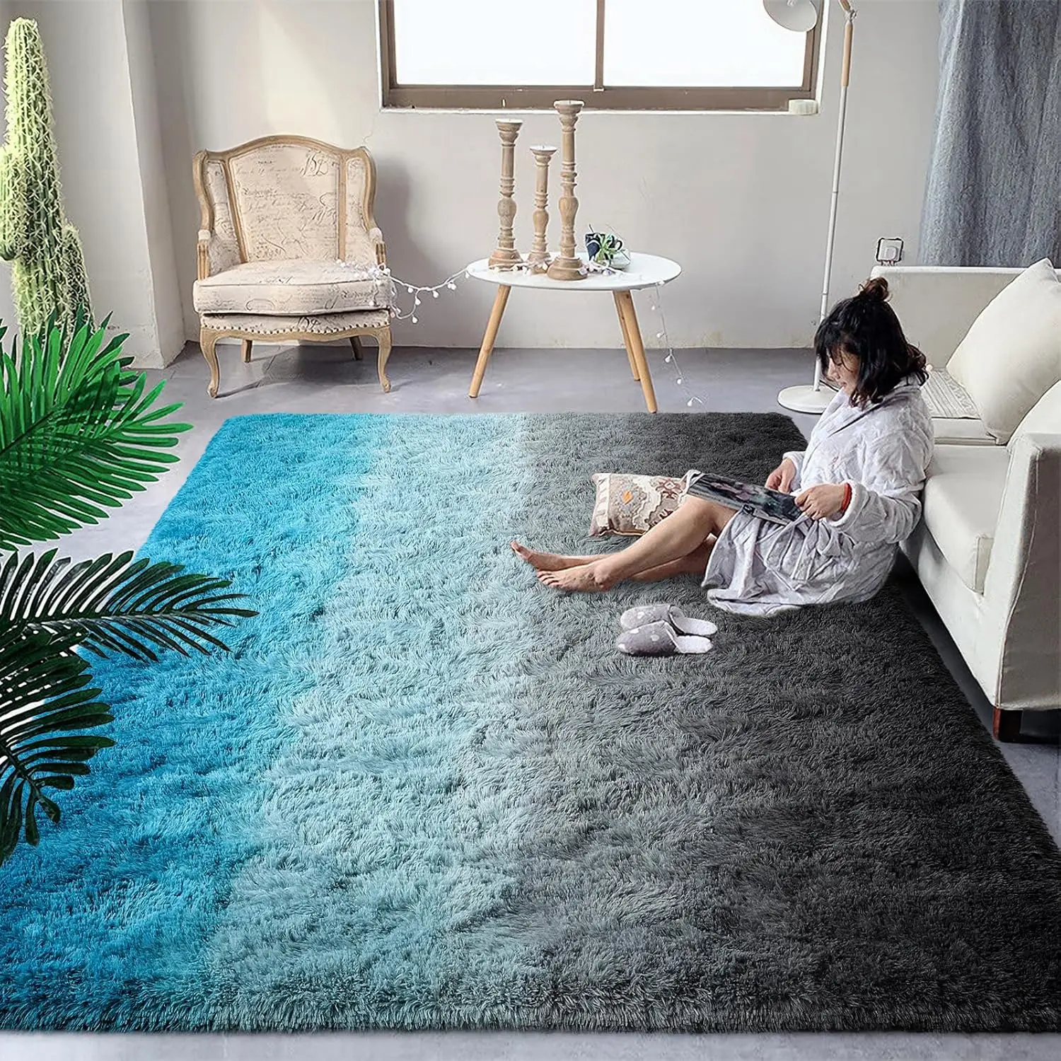 Gradient Color Area Rug, 1 Count Non-slip Soft Floor Mat, Decorative Plush Carpet for Home Living Room Bedroom Study Room