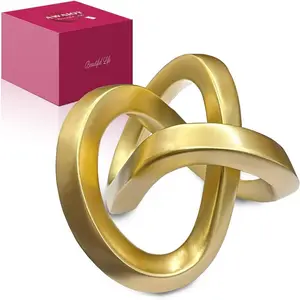 Gold Knot Decor for Coffee Table - Modern Geometric Sculpture with Infinite Loop Design, Minimalist Living Room/Bedroom Bookshelf Decorations (Gift Ready)