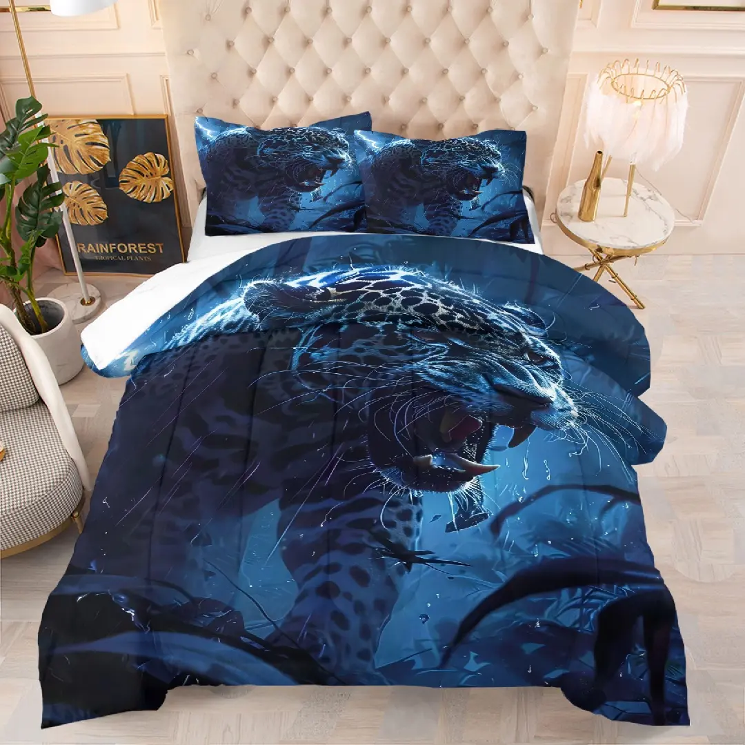 Jaguar pattern quilt with cotton, contains 1 quilt and 1 or 2 core-free pillowcases, suitable for home or dormitory decoration use, very suitable for life and holiday gifts