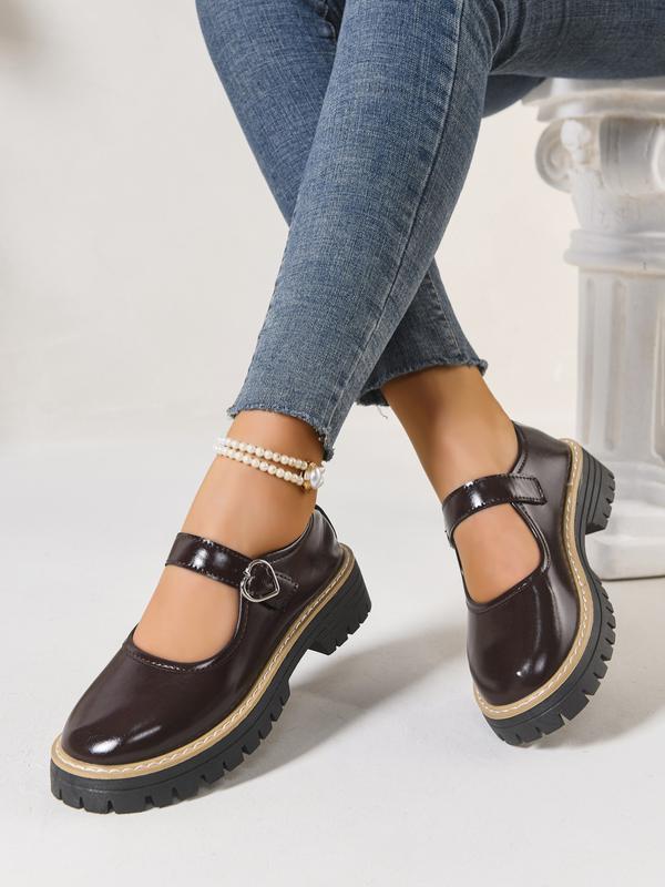 Women's Shiny Heart Buckle Loafers with Thick Sole, Stylish Casual Round Toe Shoes for All Seasons, British Style Elegant Flats, Mary Janes