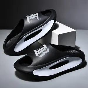 Men's Casual Summer Slippers Non-Slip Breathable Soft Sole Perfect for Beach & Outdoor Thick Shoe Black Flipflop with Hollow Ventilation & EVA Material - Footwear Sandal