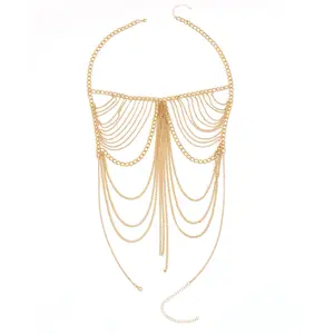 YU' Chest Chain Multi-layer Alloy Chain Vacation Style Body Chain for Women
