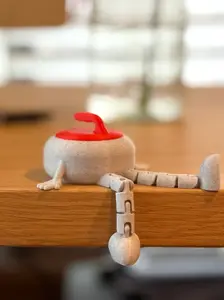 Curling Stone Buddy — Articulated Desk Figure | Choose Your Handle Color