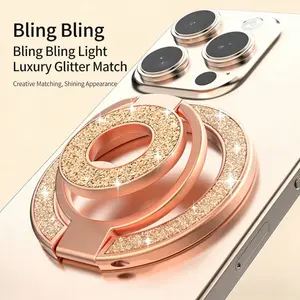 Dual Magnetic Phone Grip Holder, 360° Rotating Foldable Design, Compatible iPhone/samsung, Sparkle Effect, Cellphone Accessory