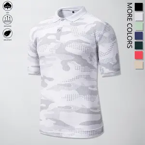 Men's camouflage print shirt, casual short-sleeved golf shirt, comfortable for summer sports and leisure outings