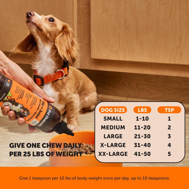 Pet Honesty Hip and Joint Liquid Supplement with Glucosamine, Chondroitin and Wild Alaskan Salmon Oil, Mobility Support for Dogs - Turkey 12oz