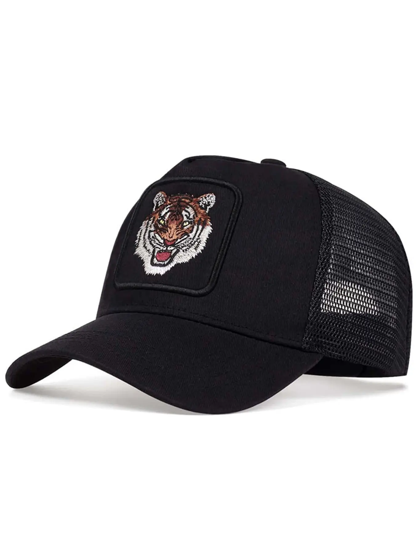 Unisex Tiger Embroidered Baseball Cap, Adjustable Fit Hat, Sun Protection Hat, Casual Woven Fabric, Outdoor Sports, Spring & Fall Travel, Adjustable Trucker Hat, Adjustable Stylish Hat, Polyester Cap