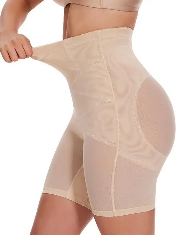 Women's high - waisted tummy - controlling and butt - lifting leggings. Made of lace mesh fabric, they feature a seamless texture. These are shorts that can be worn as a tight - fitting garment to cinch the waist. Womenswear Shapewear