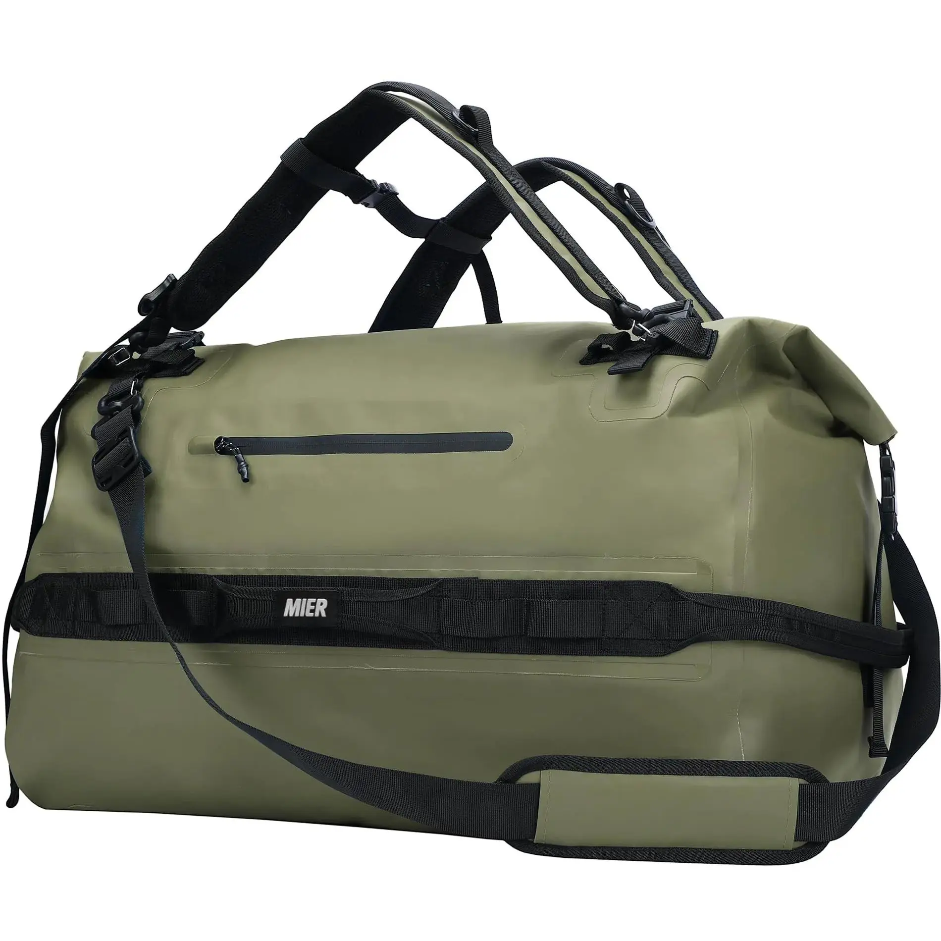 MIER Large Waterproof Duffel Bag Rolltop Dry Backpack Duffle Bags for Kayaking Rafting Boating Swimming Camping Travel Gym Beach 60L Army Green