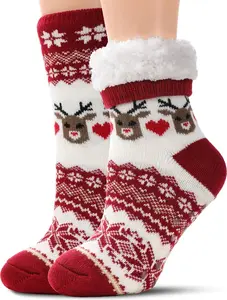 Slipper Socks for Women with Grippers Non Slip, Sherpa Lined Slipper Socks