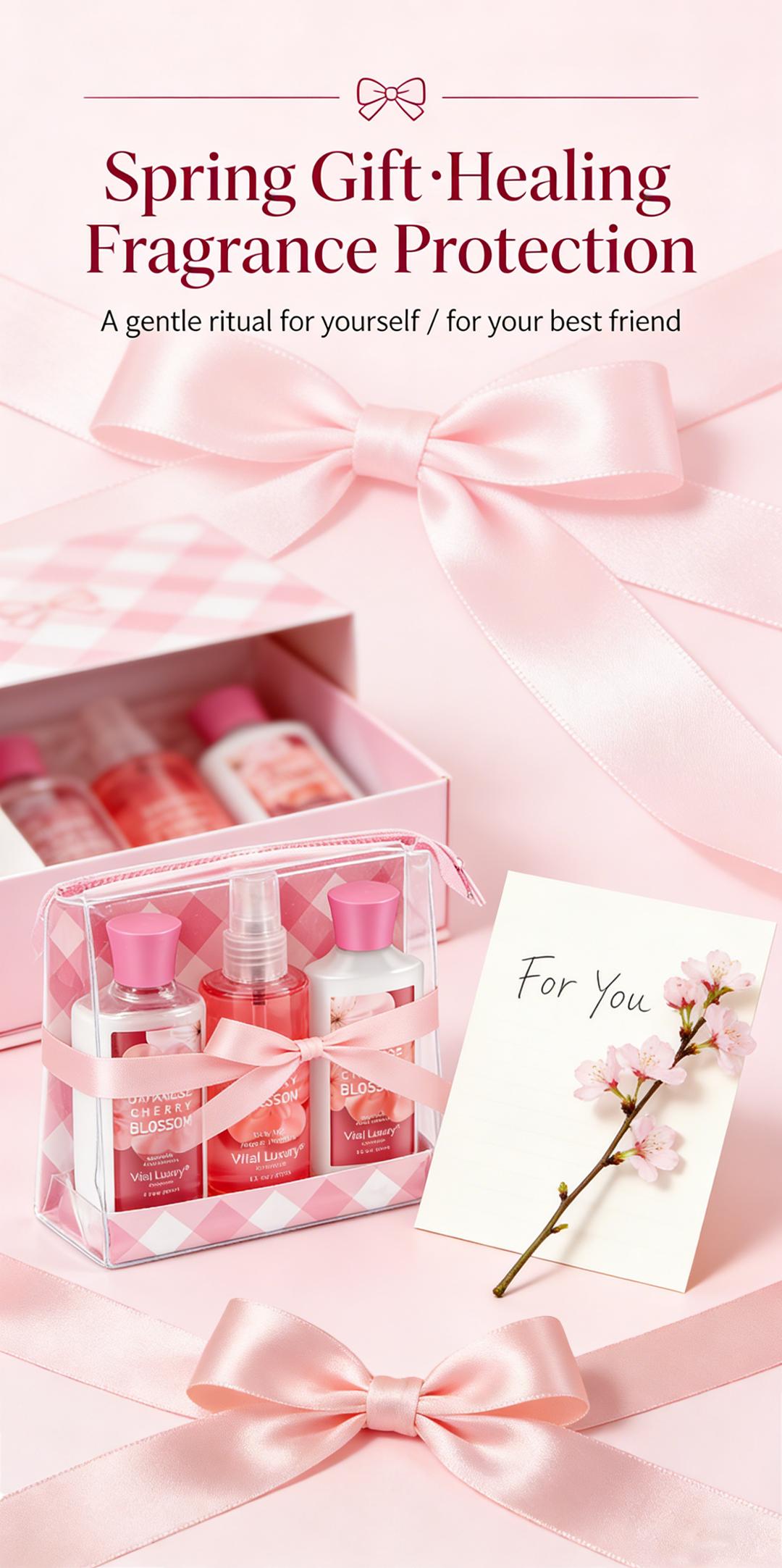 Mother's Day Gift-Vital Luxury Japanese Sakura Bath &Body Travel Set  – 3oz Shower Gel, 3oz Body Lotion, 3oz Body Mist | Silky Lather, All-Day Freshness, Moisturizing & Revitalizing | Ideal Gift for Mom, Wife, Sister & Girlfriend