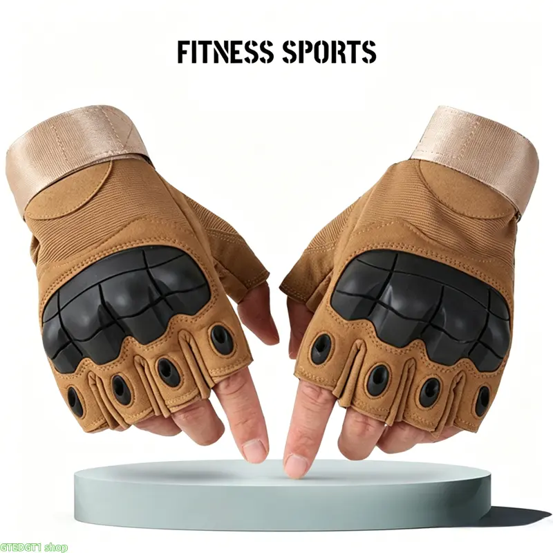 Tactical Fingerless Gloves with Knuckle Protection and Shock Absorbing Hand Guards, Anti-Slip for Gym and Hunting, Knuckle Guards, Biking