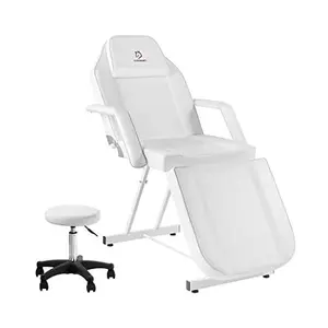 Adjustable Tattoo Chair, Multipurpose PMU Tattoo Lash Tooth Gem Chair, 73 Inch Salon Facial Bed with Stool for Tattoo Shop Beauty Studio, White
