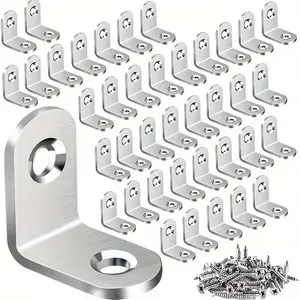 Heavy Duty 90 Pieces Set: Durable L-Shape Brackets (30) and Wood Cabinet Screws (60) for Shelves, Wooden Furniture, Cabinets, and Drawers Sturdy Bracket