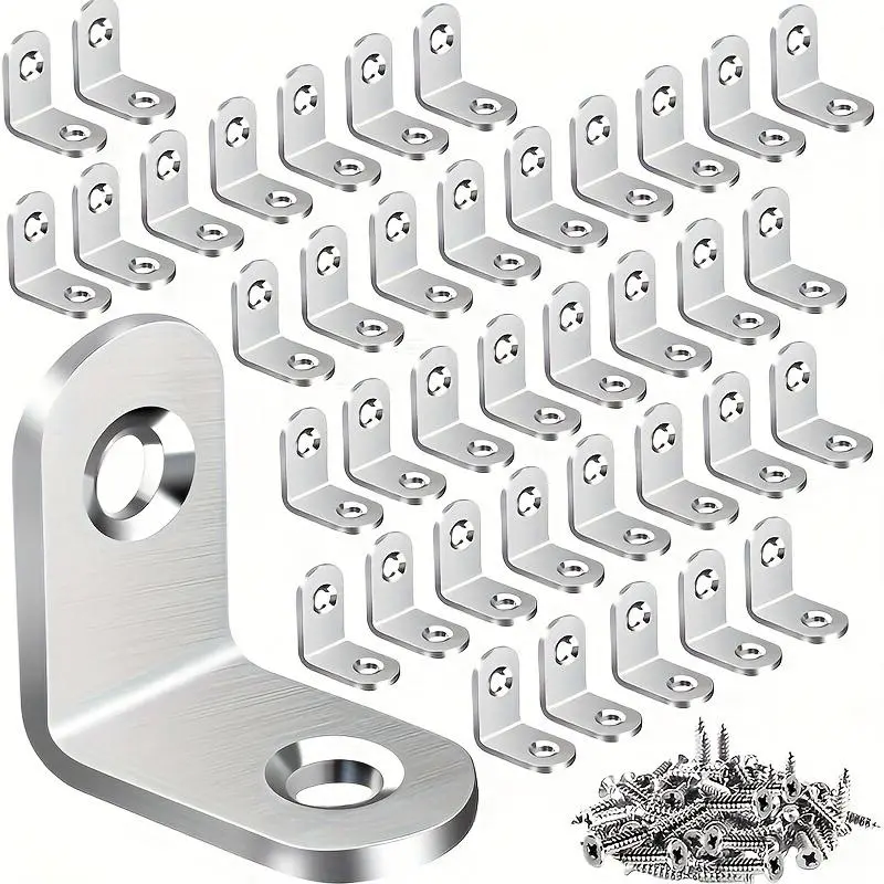 Heavy Duty 90 Pieces Set: Durable L-Shape Brackets (30) and Wood Cabinet Screws (60) Screws Kit Heavy Duty Fastening for Shelves, Wooden Furniture, Cabinets, and Drawers Sturdy Bracket
