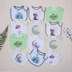 12 Pack Cartoon Baby Bibs – Waterproof Adjustable Snap Feeding Bibs for Boys & Girls, All-Season Soft Absorbent Baby Drool & Mealtime Cloths Organic Cotton Onesie Set