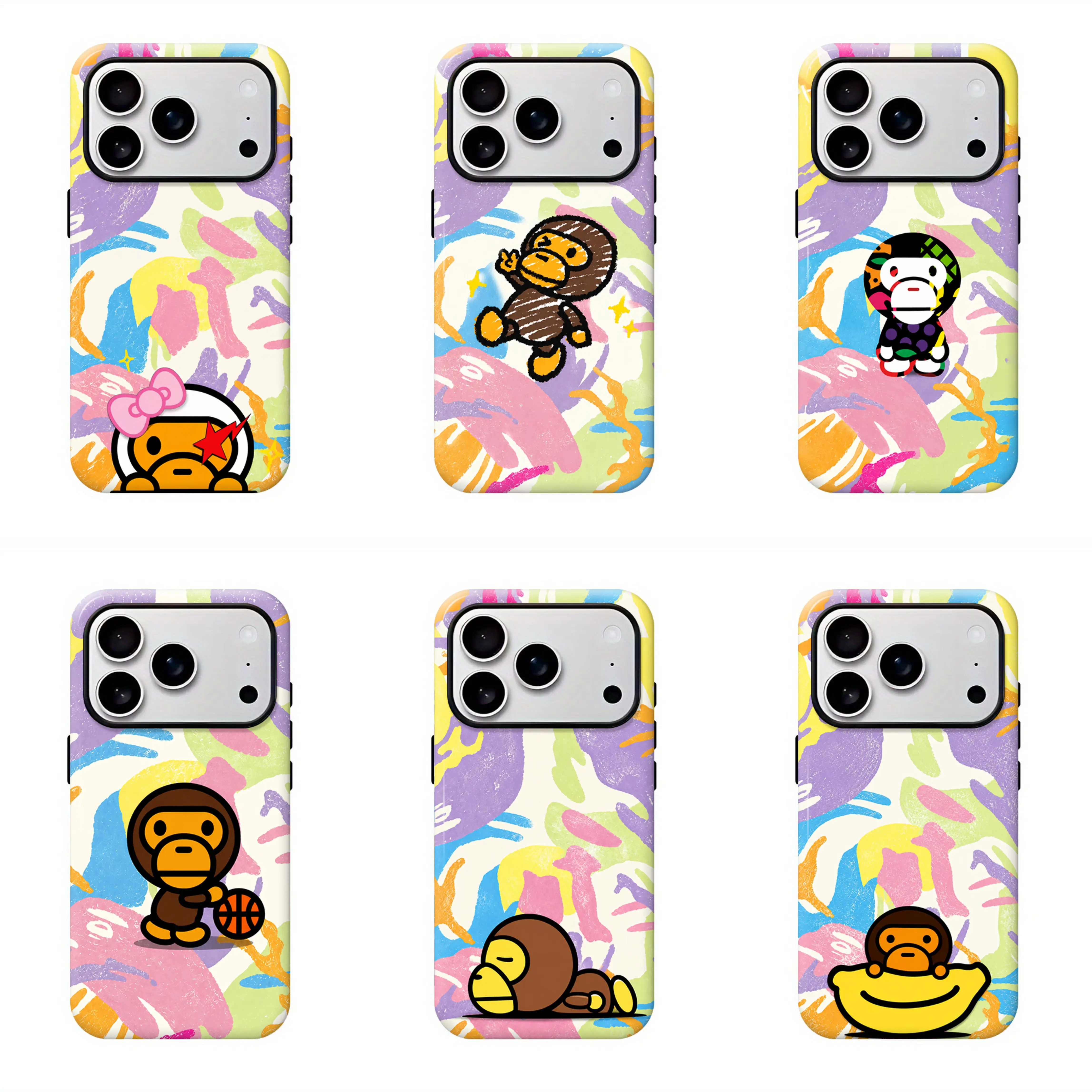 BAPE New Color Baby Milo Y2K Streetwear Camo Cartoon Monkey Phone Case for iPhone 12, 13, 14, 15, 16 17 Pro, Max, Plus
