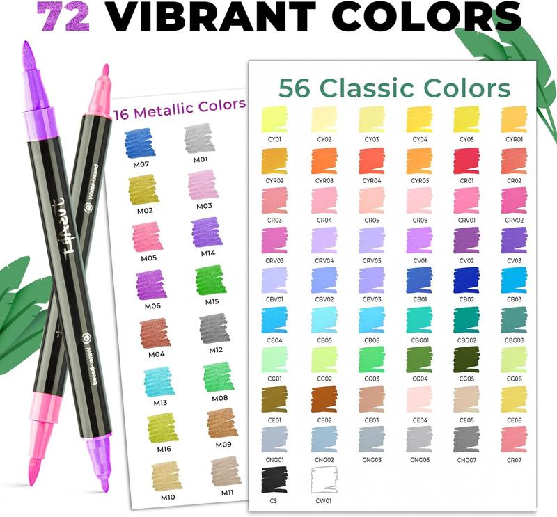 [JusArt] 72 Colors Dual Tip Acrylic Paint Markers, Acrylic Paint Pens with Brush Tip and Fine Tip, Acrylic Pens for Rock Painting, Stone, Glass, Wood, DIY Crafts, Acrylic Paint Markers, Markers for Coloring, Art Supplies, Coloring Supplies