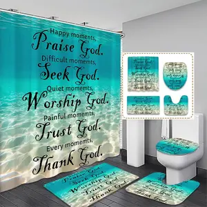 Ocean Themed Bathroom Decor, 1 Set Waterproof Shower Curtain & Toilet Lid Cover & Mat & Toilet Lid Cover, Bathroom Accessories for Home Decor