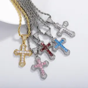 Ice Cut Cross Necklace for Men and Women Hip Hop Diamond Cross Pendant Necklace for Men