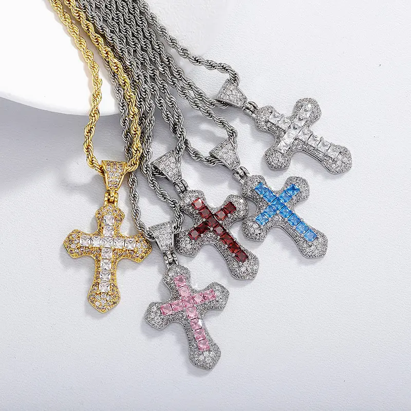 Ice Cut Cross Necklace for Men and Women Hip Hop Diamond Cross Pendant Necklace for Men