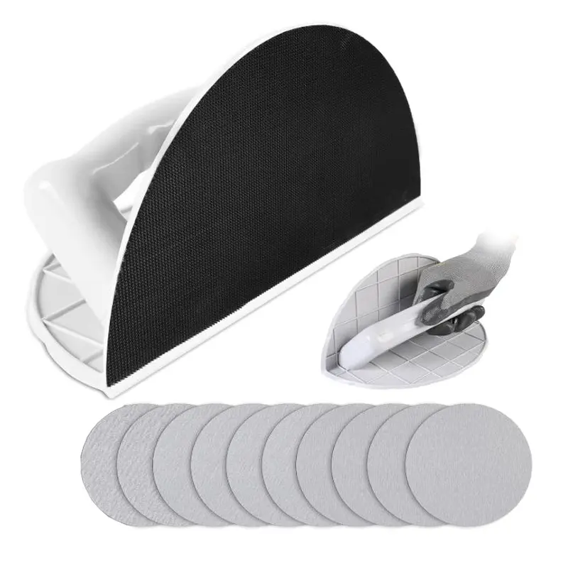 Drywall Corner Sander Hardware Tool - Semi-Circular Hook-and-Loop Backing Angle Sander, Non-Slip Handle, Secure Quick Change, Reduces Hand Fatigue, 10 Pcs 9in 180/240/320 Grit Round Sandpaper for Corners, Walls