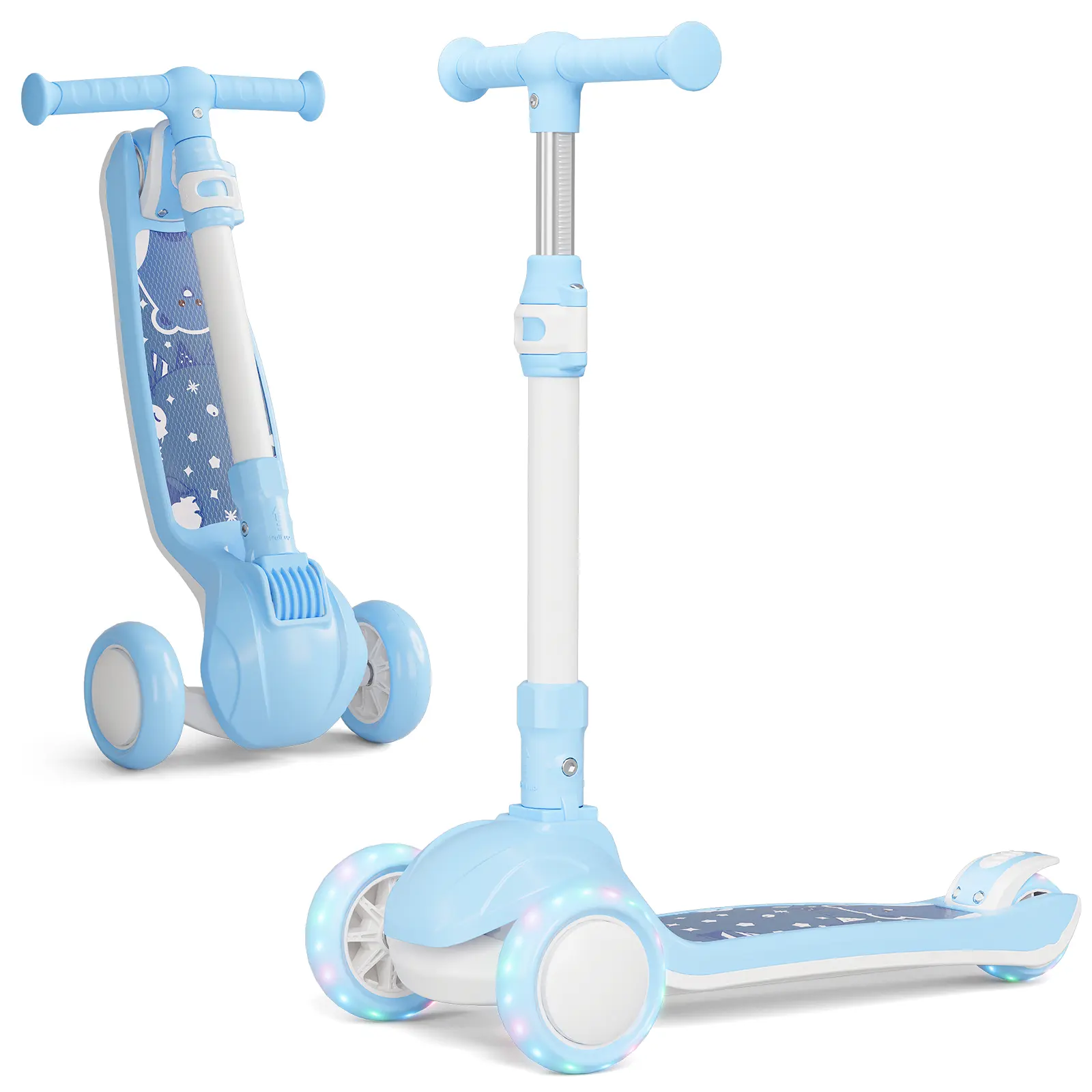 Commugo D1 Foldable 3-Wheel Kick Scooter for Kids Ages 3-12, Adjustable Height, ft Brakes, Lean-to-Steer, Easy to Carry, 110 lbs Max Load, Outdoor Scooters for Boys & Girls, Ideal Gift, Girl, Festivals, Plastic, Multifunctional, Outdoor Riding, Aluminum F