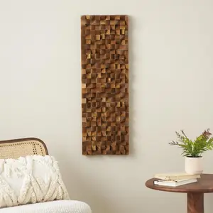 Geometric Brown Mango Wood Handmade 3D Cube Inspired Home Wall Decor
