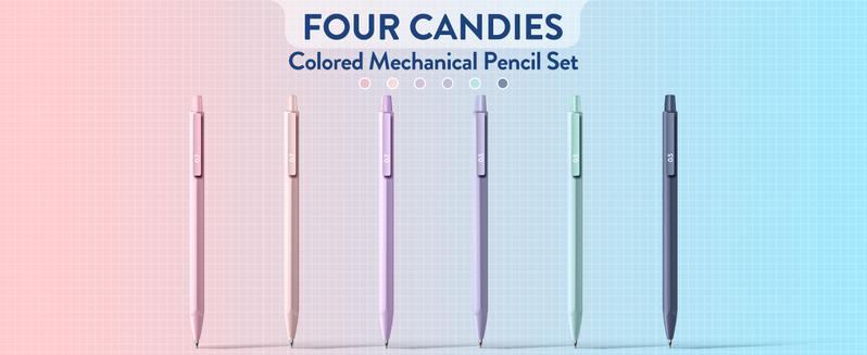 Four Candies Back to School Mechanical Pencil Set with 0.5/0.7/0.9/0.5 & 0.7/2.0mm Lead Refills HB & 2B Pastel Erasers 29-Count Pack with Case Cute Aesthetic School Supplies for Writing Drawing Sketching Art Materials