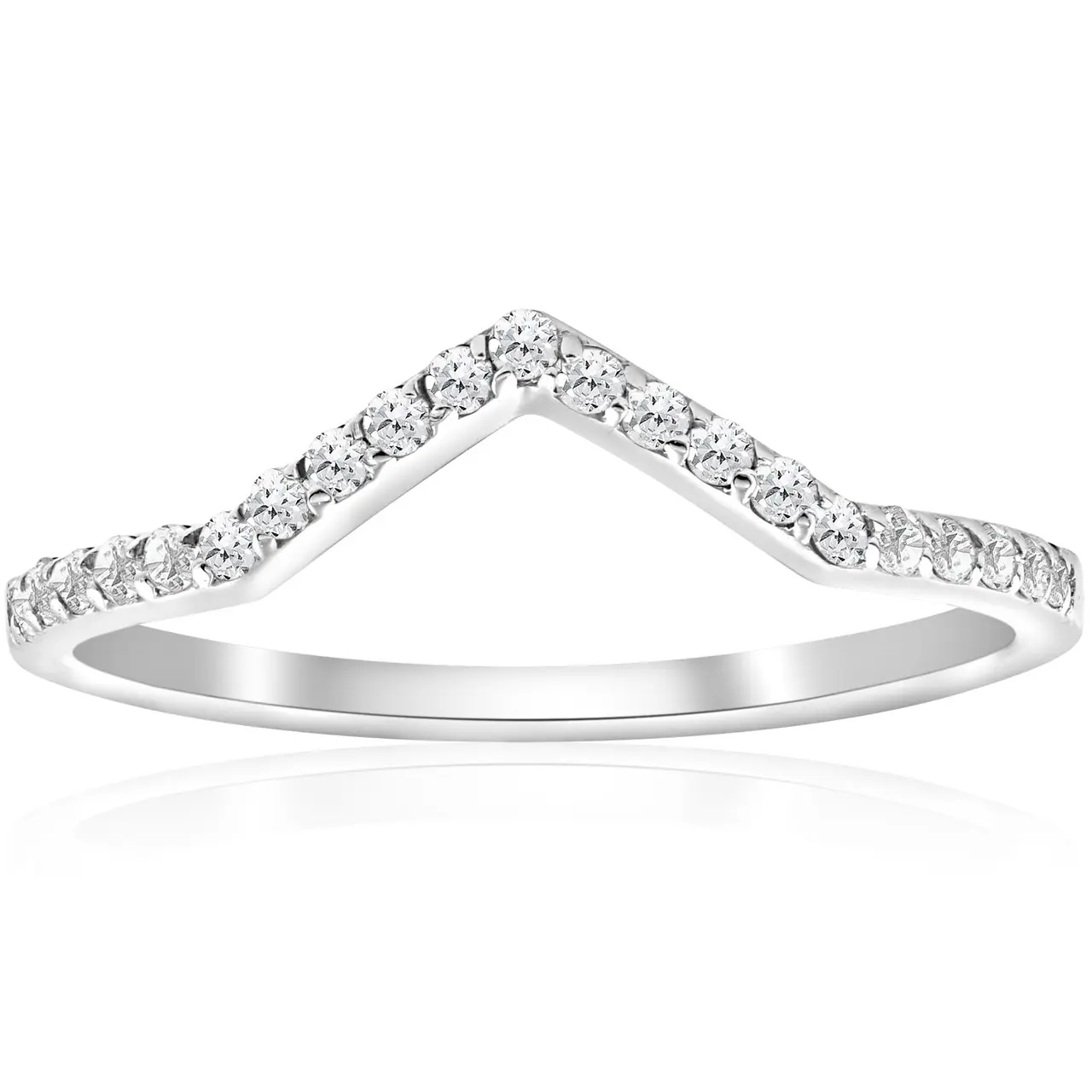 1/5Ct V Shape Curved Lab Grown Diamond Wedding Ring 10k White Gold