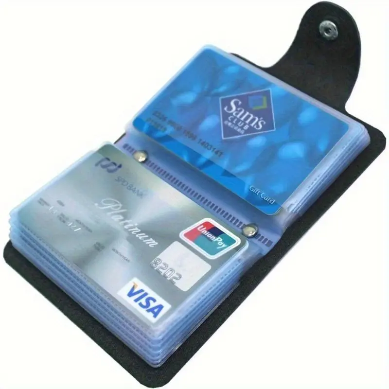 Waterproof Card Case Wallet with 24 Clear Slots, 1 Count Business Card Organizer Holder with Snap Closure, Desk Accessory for Home & Office, Card Storage Card Carrying Holder, Office Accessories