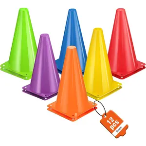 12pcs Cones 9 Inch Soccer Cones and Plastic Traffic Cones, Durable Cones for Sports Training, Ideal for Soccer, Basketball, Football, Skating, and Agility Drills Practice