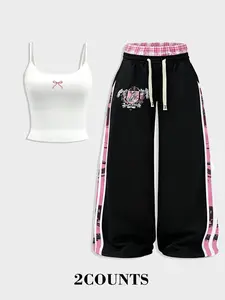 Women's Casual Set Fashion Lightweight, Sleeveless Vest Design Graphic Street Style Long Pants, Home Wear Party, All Seasons