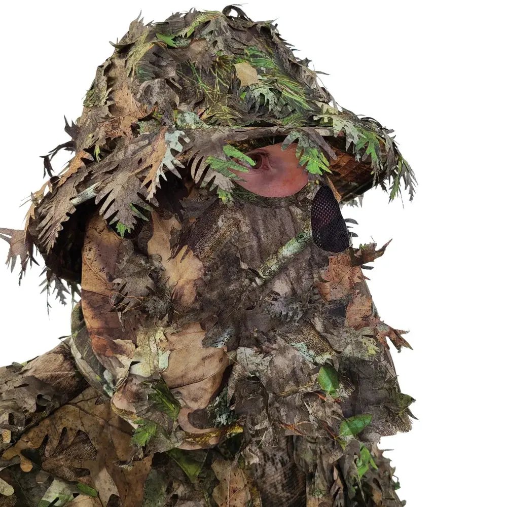 2-in-1 Leafy Camo Face Mask Bucket Hat (Adjustable, OSFM) Unique Halloween Mask Accessories Drawstring