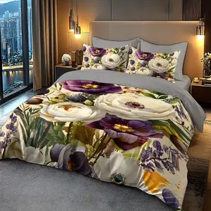 3-piece Bohemian style floral bedding set, including 1 duvet cover and 2 pillowcases (unfilled) made of polyester material, comfortable all year round, Decorative bedding set