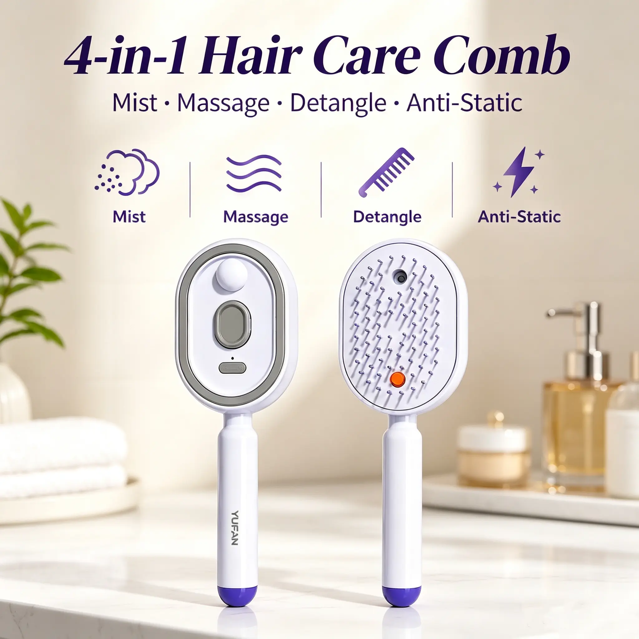 Scalp Care Spray Hairbrush - Self-Clean Liquid Mister Comb with Steam Misting, Scalp Massaging Brush with Hydrating Mist, Perfect for All Hair Types Daily Home Hair Care