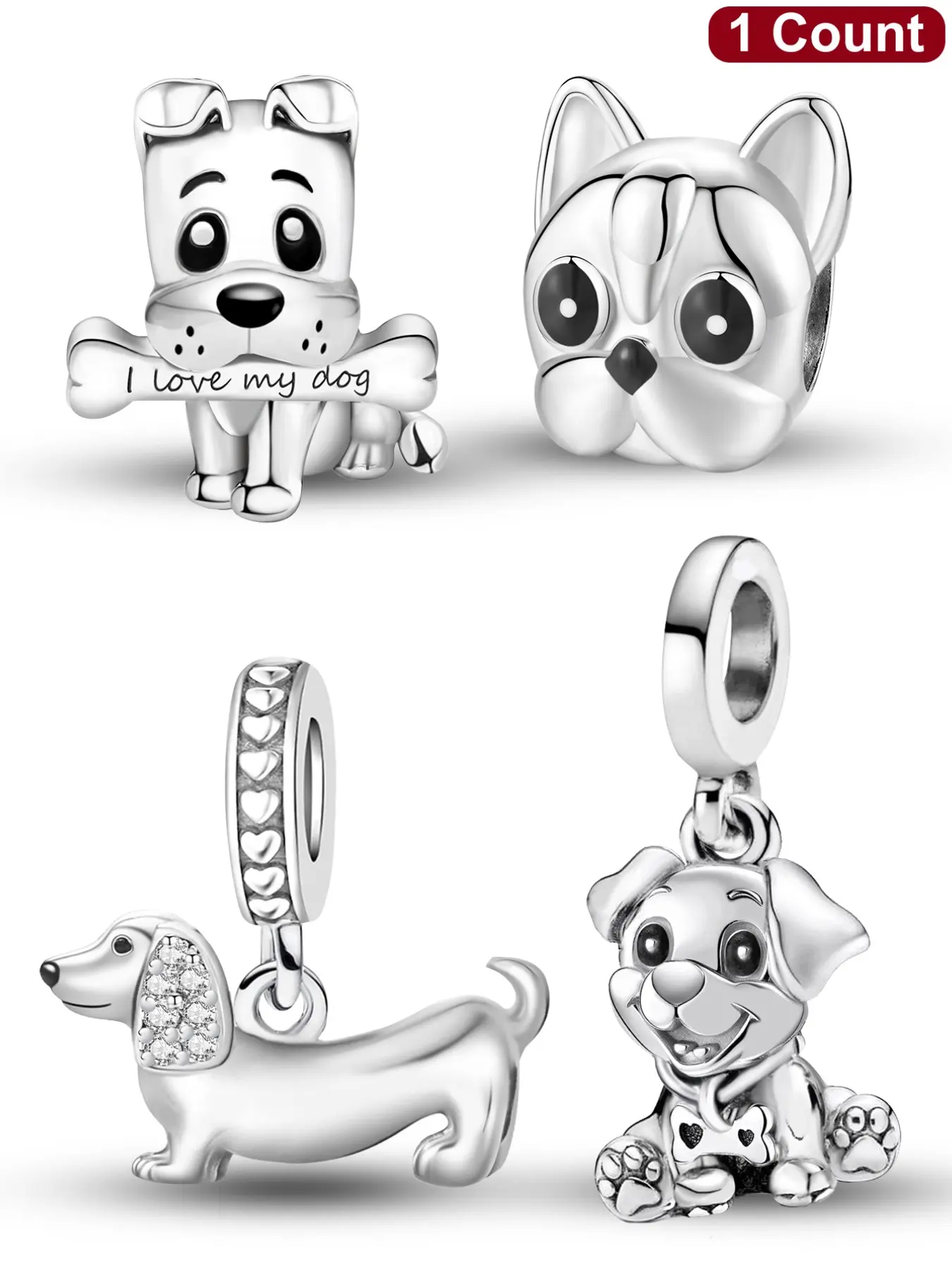 Cute Dog Design Charms, Cute Pet Dog Man's Best Friend Collection Beads Charm Pendant Ball, Diy With Charms Pendants Suitable for Bracelets Making, Dachshund Jewelry Animal Pendant, Jewelry DIY