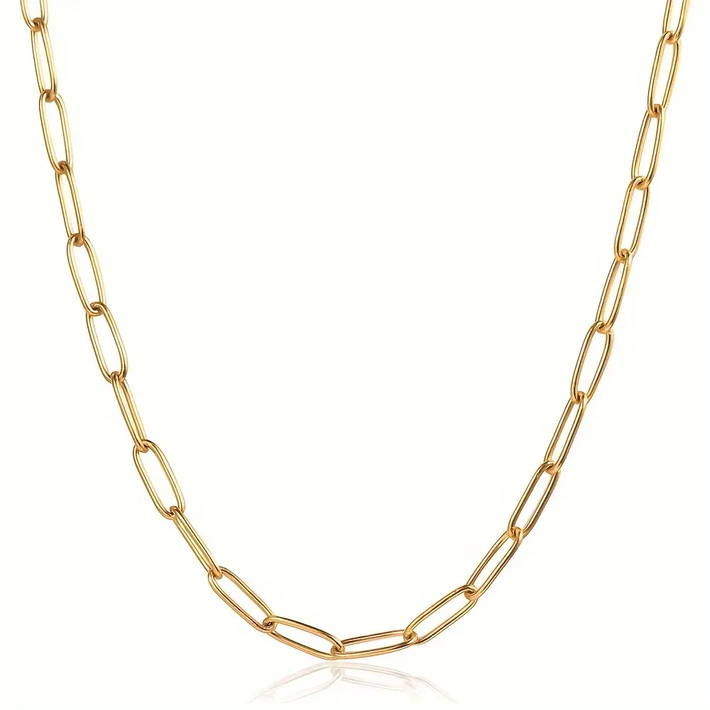 Elegant Golden Stainless Steel Cable Link Chain Choker For Women Girl Fashion Paperclip Chain Daily Wear & Gifting