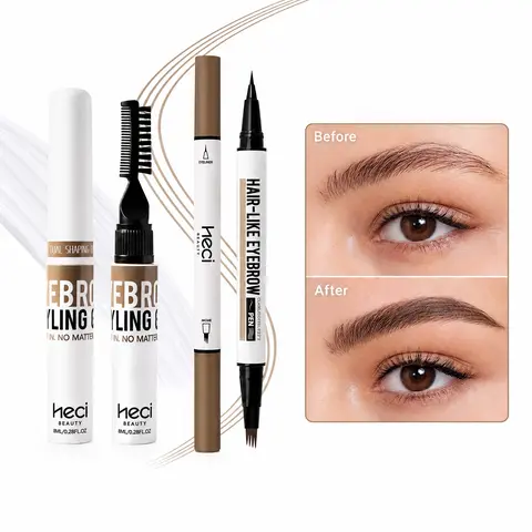 HECI BEAUTY BROW GEL&LINER GLAM SET,Crazy Lift Brow gel&Hair-Like Brow and eyeliner pen,Essential Eyebrow Makeup Set