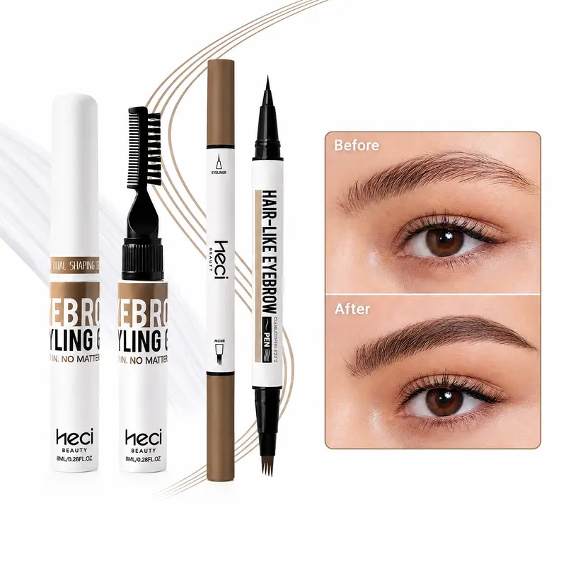 HECI BEAUTY BROW GEL&LINER GLAM SET,Crazy Lift Brow gel&Hair-Like Brow and eyeliner pen,Essential Eyebrow Makeup Set