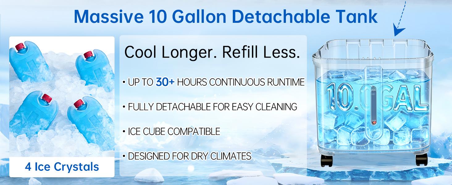 2026 Upgraded Windowless Portable Air Conditioner, Evaporative Cooler, 10GAL Detachable Tank, Oscillation, Timer, Quiet, 30H Cooling Fan for Bedroom and Garage