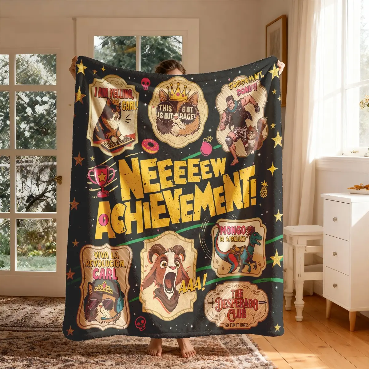 Dungeon Crawler Carl Slogan Print Flannel Blanket - Large Size, Soft, Cozy, Lightweight, Warm, Breathable, All Seasons, Ideal for Bed, Sofa, Perfect Spring Bedding & Linens Gift