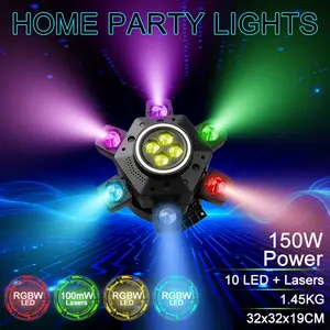Moving Head DJ Light 6 Arms for Parties, 6-in-1 LED RGBW Stage Light Support DMX-512 & Sound Activated, Family Home Party Light, For Celebrations, Dances, DJ Disco
