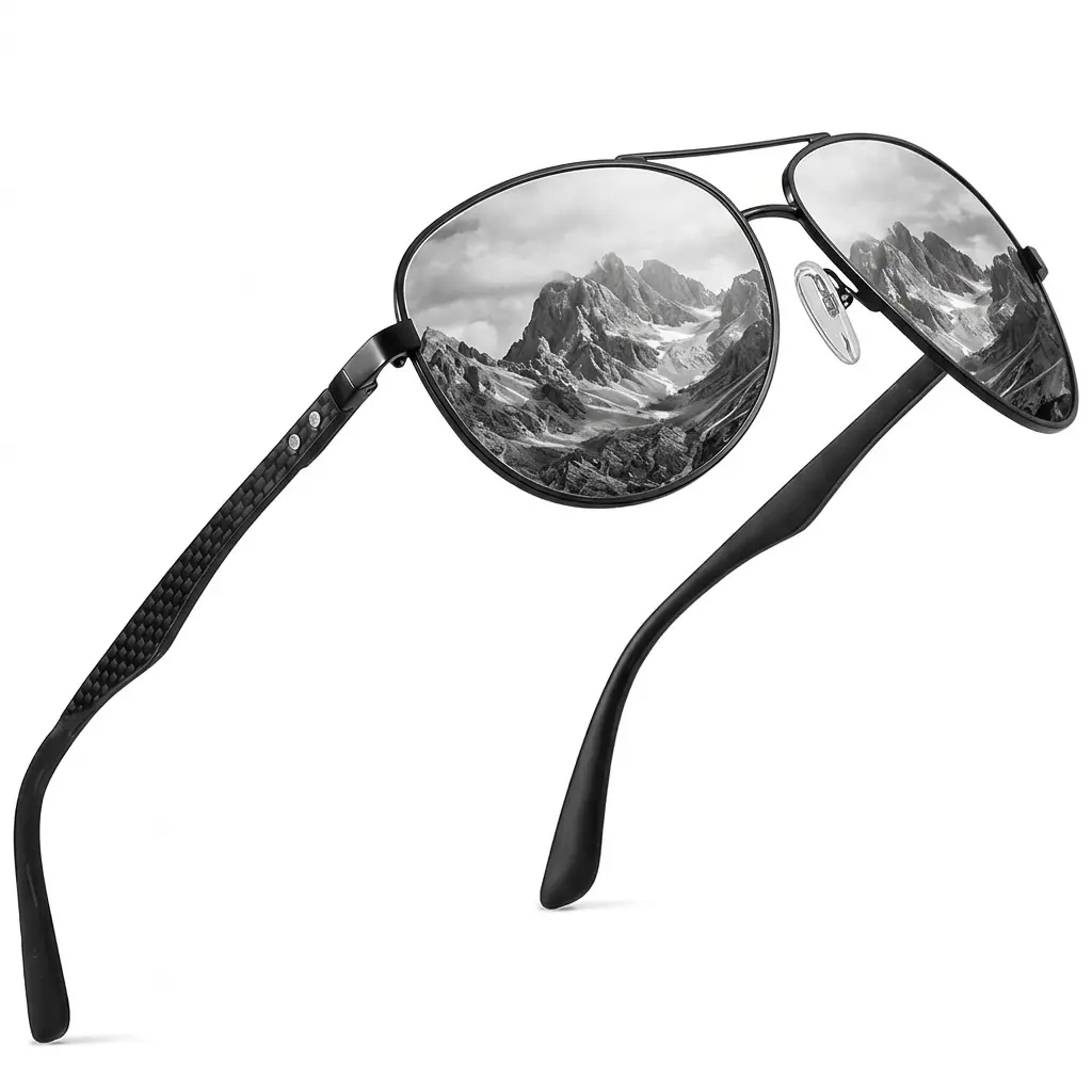 ZENOTTIC Men's Stylish Aviator Sunglasses with Carbon Fiber Temples, Polarized UV400 TAC Lens for Driving & Sports, Polarized Sports Glasses